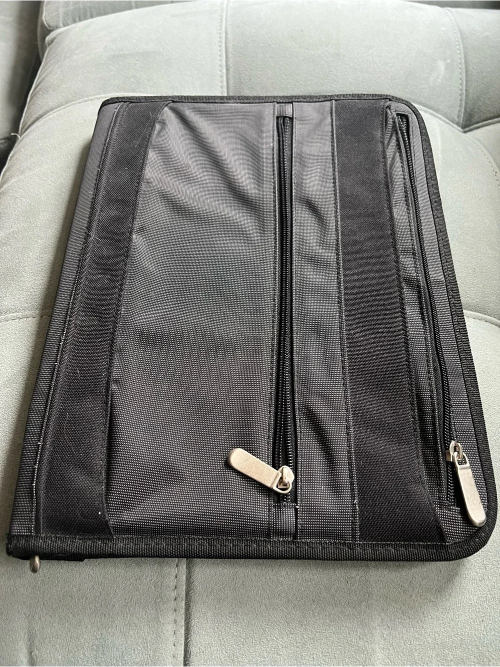 Black Gray Document Organizer with Multiple Zip Pockets